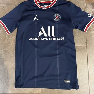 PSG Jordan Soccer Jersey Navy Paris Saint Germain ALL Logo M